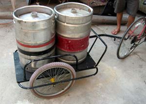 kegs on a cart
